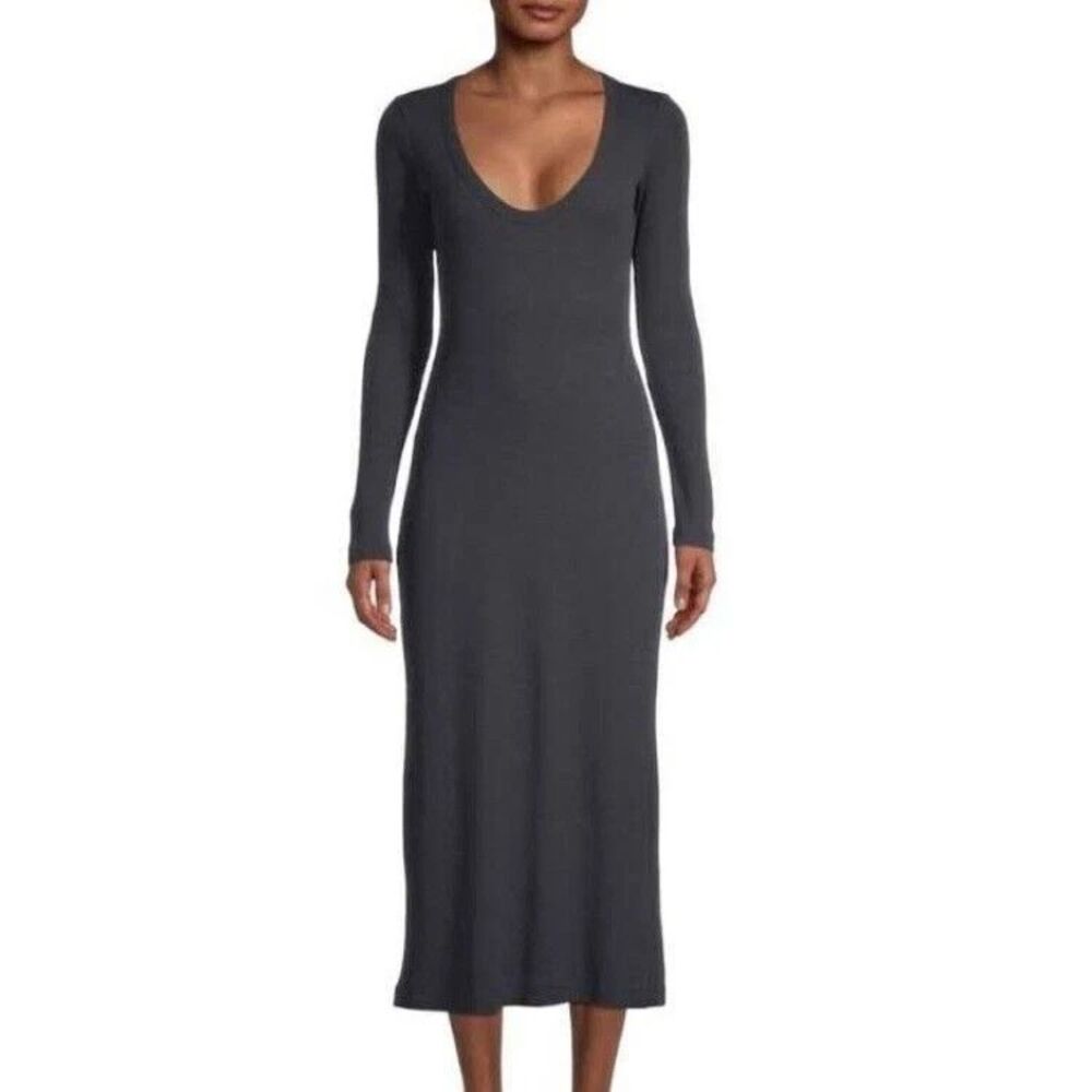 STANDARD JAMES PERSE Gray Thermal Waffle Knit Scoop Midi Dress SIZE 1 US SMALL